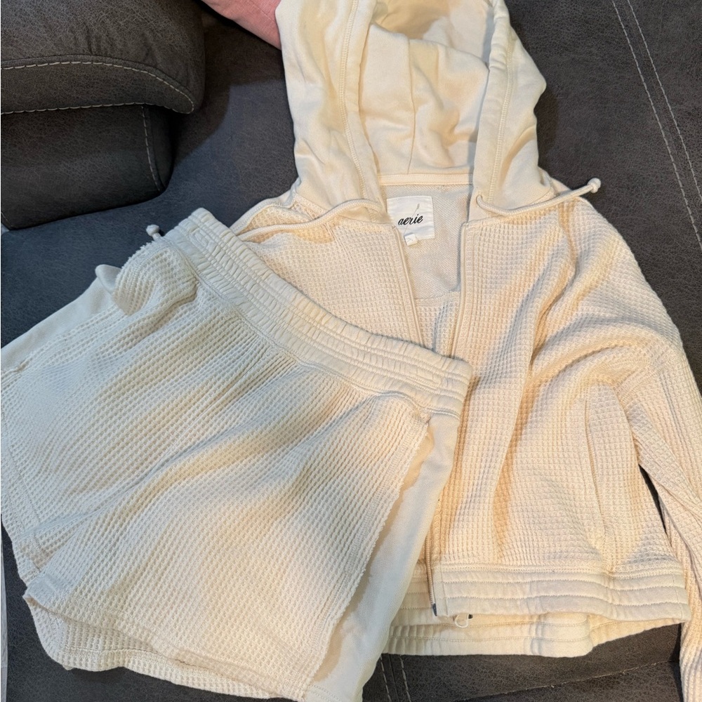 Aerie Cream Waffle Knit Set